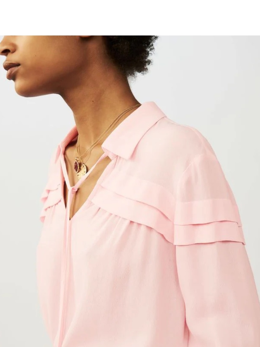 Maje Light Pink Ruffle Tie-Neck Blouse